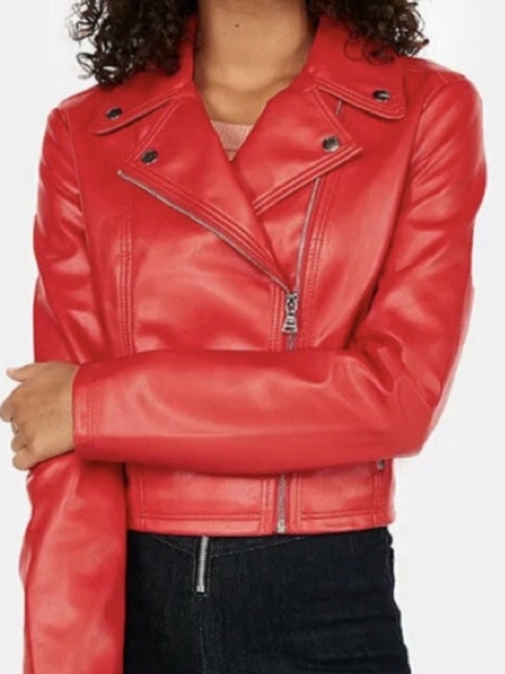 Express Red Vegan Leather Moto Jacket
